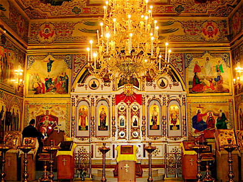 Inside of a Russian Orthodox church.
