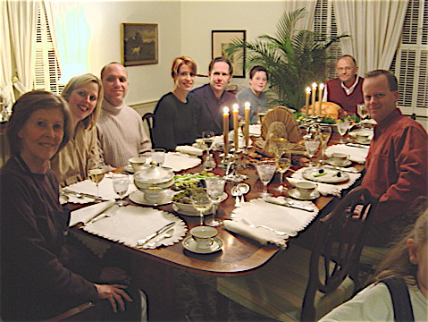 Thanksgiving sometime in the last 6-7 years. My mom on the far left, then my sis Louisa, her husband Chad, my brother's girlfriend at the time, my brother Joe, my nephew Gibson, my Dad, Scott - my sister Evie's husband. I guess I was taking the picture and Evie was probably wrangling children.