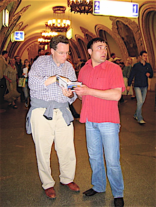 Matt trying to get directions for which subway we should get on. The technique is you just look around for someone who looks like they might speak english and you ask them. They usually shrug or are very helpful. This is one of my favorite pics.