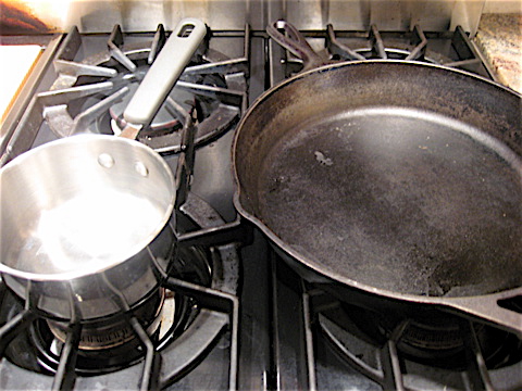 Cast iron and small pan