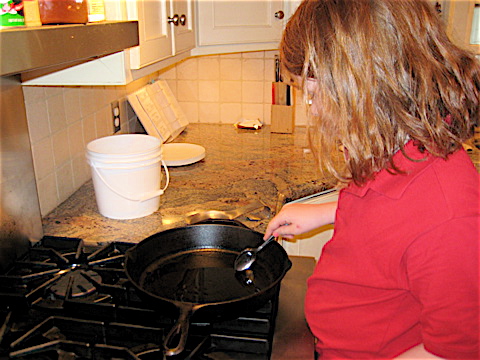 Meg cooking